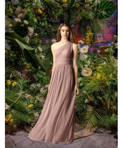 Women’s One Shoulder Chiffon Bridesmaid Dresses 2023 Long A-Line Simple Formal Wedding Dress for Guest Peach Pink $39.21 Dresses