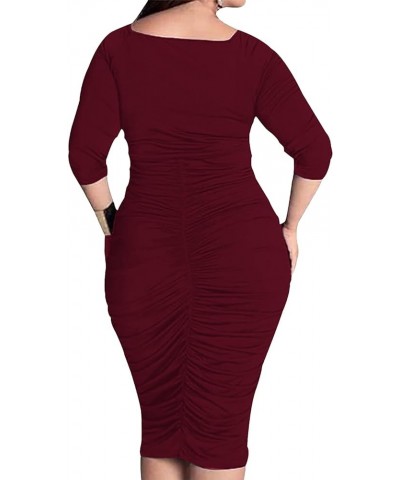 Plus Size Dresses for Women Sexy Wrap Ruched V Neck Midi Bodycon Dress Elegant Pencil Business Dresese for Church Half Sleeve...