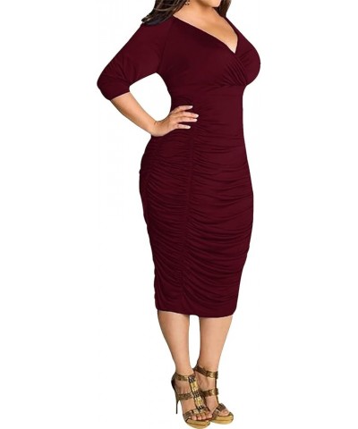 Plus Size Dresses for Women Sexy Wrap Ruched V Neck Midi Bodycon Dress Elegant Pencil Business Dresese for Church Half Sleeve...