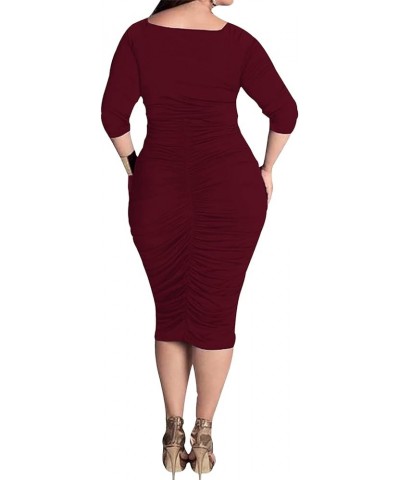 Plus Size Dresses for Women Sexy Wrap Ruched V Neck Midi Bodycon Dress Elegant Pencil Business Dresese for Church Half Sleeve...