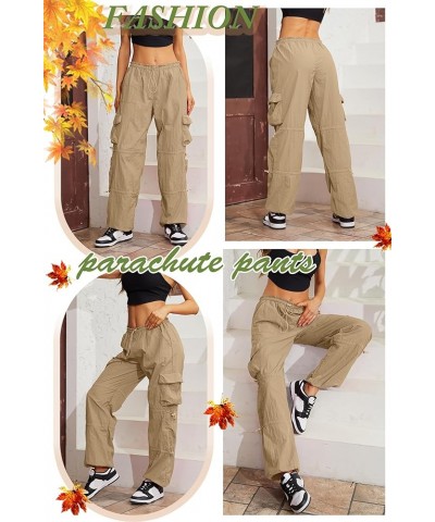 Baggy Parachute Pants for Women& Girls Drawstring Elastic Low Waist Ruched Cargo Pants Multiple Pockets Jogger Y2K Khaki $12....