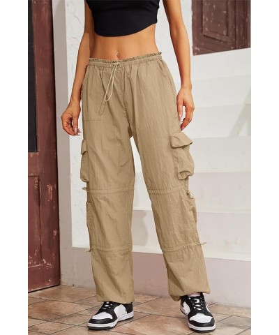 Baggy Parachute Pants for Women& Girls Drawstring Elastic Low Waist Ruched Cargo Pants Multiple Pockets Jogger Y2K Khaki $12....