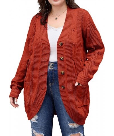 Women's Button Down Cardigans Plus Size Long Sleeve Open Front Knit Sweater Outerwear Twisted-rust $22.54 Sweaters