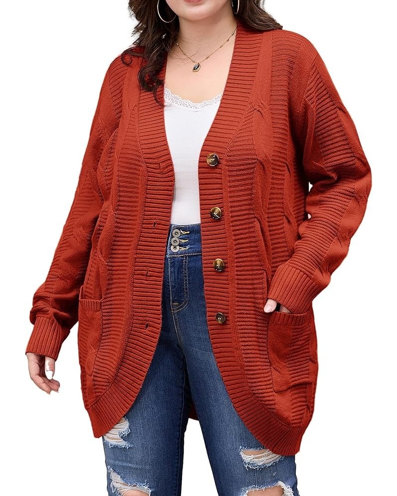 Women's Button Down Cardigans Plus Size Long Sleeve Open Front Knit Sweater Outerwear Twisted-rust $22.54 Sweaters