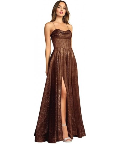 Sparkly Tulle Prom Dresses Spaghetti Straps Corset Women’s Long Formal Evening Gowns 2024 Brown $34.50 Dresses