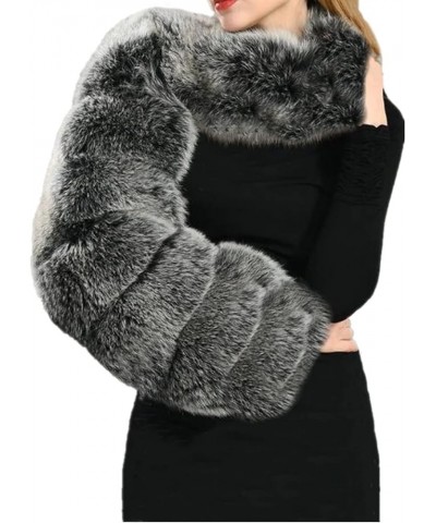 Women Autumn Winter One Shoulder Cropped Faux Fur Coat Luxury Warm Faux Fox Fur Jackets Outwears Blue $28.55 Coats