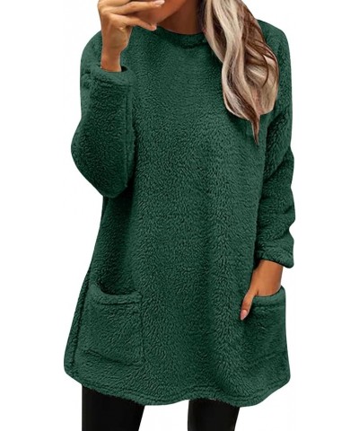 Women's Fleece Sweatshirts Long Sleeve Hoodless Pullover Tops Winter Warm Coat With Pockets Solid Color Clothes Green-c $3.74...