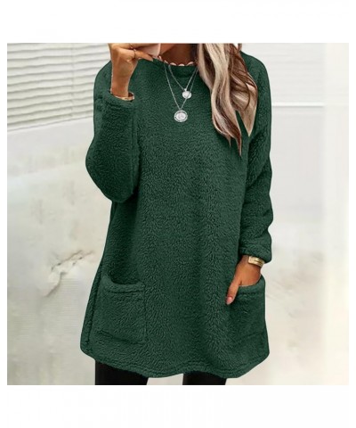 Women's Fleece Sweatshirts Long Sleeve Hoodless Pullover Tops Winter Warm Coat With Pockets Solid Color Clothes Green-c $3.74...