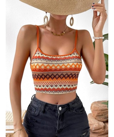 Women's Boho Y2k Cami Crop Top Chevron Print Spaghetti Strap Summer Tops Orange Print $11.65 Tanks