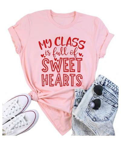 Valentine's Day Shirt Women Alphabet ABC I Love You Printed T-Shirts Teacher Valentine Shirt Tees Tops Pink-115 $8.54 T-Shirts