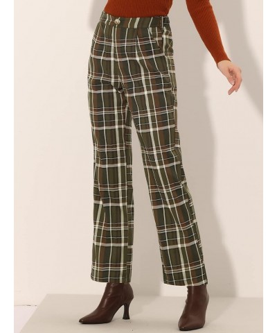 Women's Plaid Pants Elastic Waist Casual Work Office Long Trousers Army Green $16.06 Pants