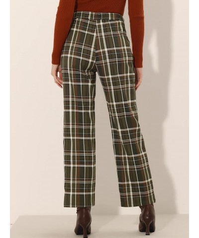 Women's Plaid Pants Elastic Waist Casual Work Office Long Trousers Army Green $16.06 Pants