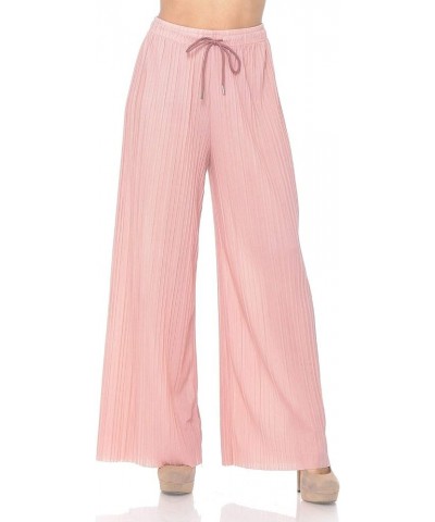 Womens Solid Waistband Long Pleated Chiffon Palazzo Pants Mauve $13.43 Pants