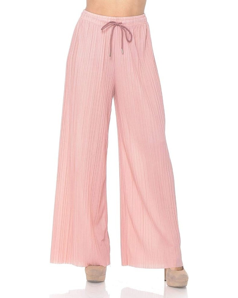 Womens Solid Waistband Long Pleated Chiffon Palazzo Pants Mauve $13.43 Pants