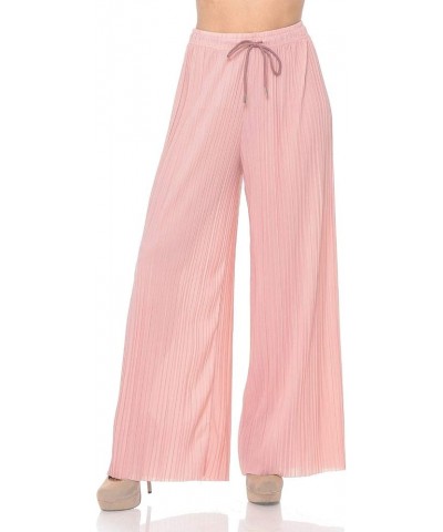 Womens Solid Waistband Long Pleated Chiffon Palazzo Pants Mauve $13.43 Pants