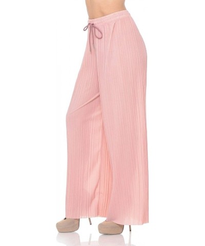 Womens Solid Waistband Long Pleated Chiffon Palazzo Pants Mauve $13.43 Pants