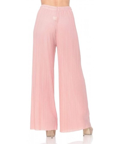 Womens Solid Waistband Long Pleated Chiffon Palazzo Pants Mauve $13.43 Pants