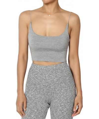 Women's Basic Solid Spaghetti Strap Double Layered Stretch Crop Cami Tank Top Brami Heather Grey $10.25 Tops