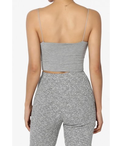 Women's Basic Solid Spaghetti Strap Double Layered Stretch Crop Cami Tank Top Brami Heather Grey $10.25 Tops