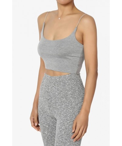 Women's Basic Solid Spaghetti Strap Double Layered Stretch Crop Cami Tank Top Brami Heather Grey $10.25 Tops