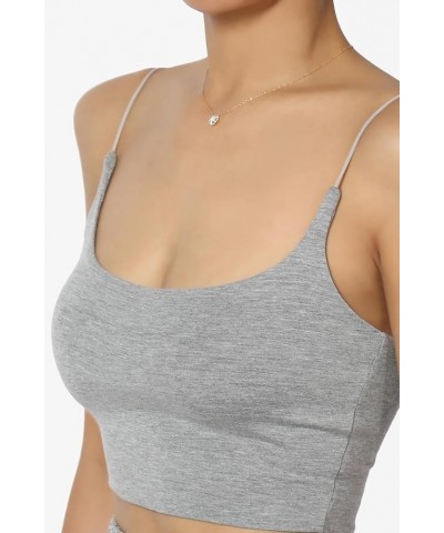 Women's Basic Solid Spaghetti Strap Double Layered Stretch Crop Cami Tank Top Brami Heather Grey $10.25 Tops