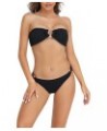 Women Bandeau Bikini Set Off Shoulder Ring Strapless Crinkle Fabric Swimsuits Black $14.04 Swimsuits