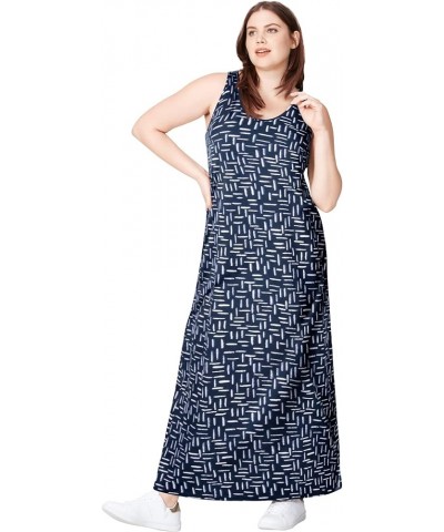 Women's Plus Size Sleeveless Knit Maxi Dress Navy Print $21.91 Dresses