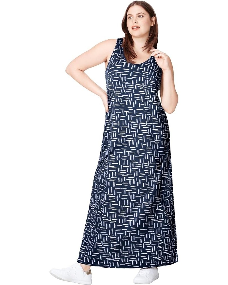 Women's Plus Size Sleeveless Knit Maxi Dress Navy Print $21.91 Dresses