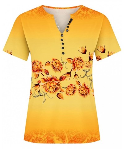 Summer Blouses for Women 2023 Paisley Short Sleeve Tunic Tops Button Down Henley Shirt Vintage Dressy Causal Clothes J04-oran...