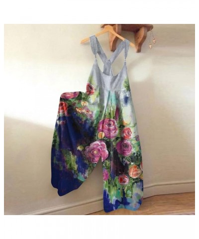 Womens Straps Jumpsuits Dressy, Vintage Print Overall Jumpsuit Casual Loose Jumpsuit Romper 14-blue $32.55 Jumpsuits