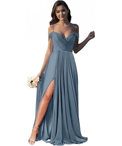 Women’s Off Shoulder Bridesmaid Dresses with Pockets Long Spaghetti Straps Pleats Formal Dress with Slit YG252 Black $29.69 D...