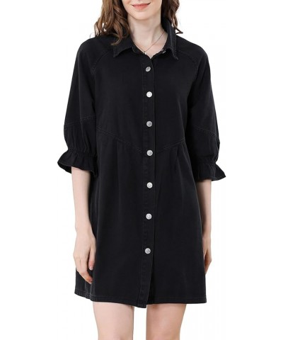 Denim Shirt Dress for Women 3/4 Long Sleeves Button Down Tiered Babydoll Casual Jean Dress Tunic Top Black $22.87 Dresses