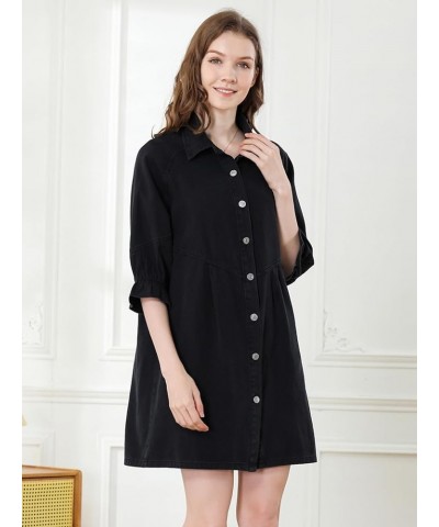 Denim Shirt Dress for Women 3/4 Long Sleeves Button Down Tiered Babydoll Casual Jean Dress Tunic Top Black $22.87 Dresses