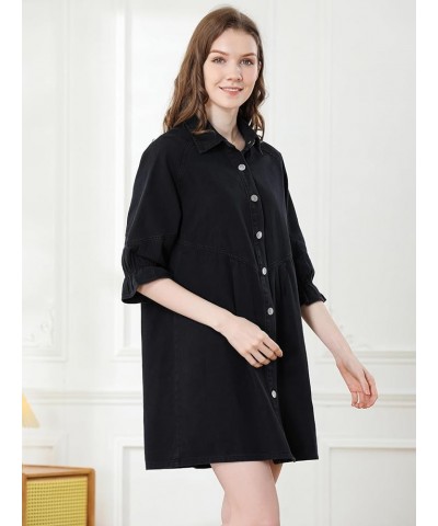 Denim Shirt Dress for Women 3/4 Long Sleeves Button Down Tiered Babydoll Casual Jean Dress Tunic Top Black $22.87 Dresses