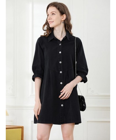 Denim Shirt Dress for Women 3/4 Long Sleeves Button Down Tiered Babydoll Casual Jean Dress Tunic Top Black $22.87 Dresses