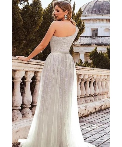 One Shoulder Sequin Long Prom Dresses for Women 2024 Sparkly Tulle High Slit Formal Maxi Evening Dress with Slit Orange $33.0...