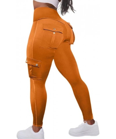 Butt Lifting Leggings with Flap Pockets Workout Cargo Leggings for Women Orange $13.60 Activewear