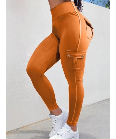 Butt Lifting Leggings with Flap Pockets Workout Cargo Leggings for Women Orange $13.60 Activewear