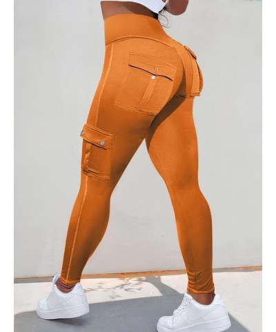 Butt Lifting Leggings with Flap Pockets Workout Cargo Leggings for Women Orange $13.60 Activewear