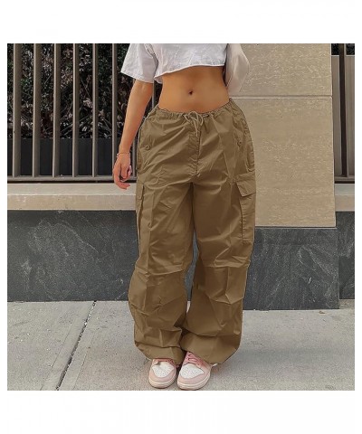 Cargo Pants Women Casual Straight Wide Leg Sweatpants Baggy High Waisted Stretchy Multiple Pockets Trouser Streetwear C-khaki...