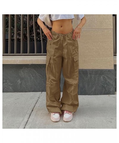 Cargo Pants Women Casual Straight Wide Leg Sweatpants Baggy High Waisted Stretchy Multiple Pockets Trouser Streetwear C-khaki...