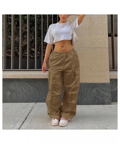 Cargo Pants Women Casual Straight Wide Leg Sweatpants Baggy High Waisted Stretchy Multiple Pockets Trouser Streetwear C-khaki...