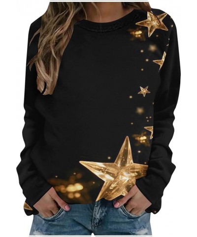 Christmas Sweatshirt Women Glitter Star Print Long Sleeve Shirt Plus Size Crewneck Pullover Top Holiday Tunic Blouse Gold $7....