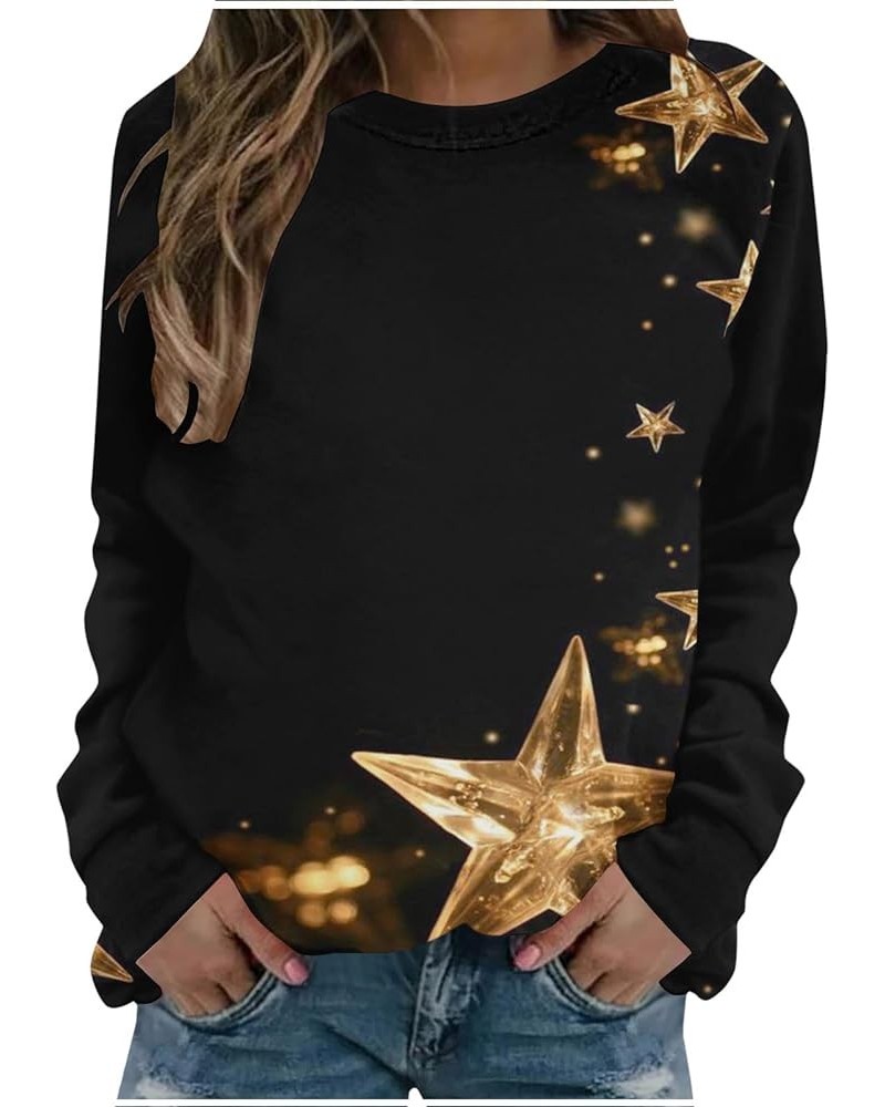 Christmas Sweatshirt Women Glitter Star Print Long Sleeve Shirt Plus Size Crewneck Pullover Top Holiday Tunic Blouse Gold $7....