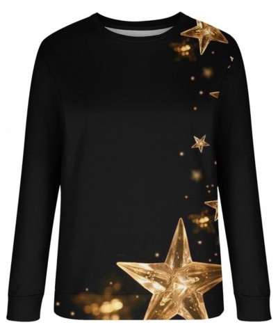 Christmas Sweatshirt Women Glitter Star Print Long Sleeve Shirt Plus Size Crewneck Pullover Top Holiday Tunic Blouse Gold $7....