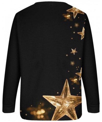 Christmas Sweatshirt Women Glitter Star Print Long Sleeve Shirt Plus Size Crewneck Pullover Top Holiday Tunic Blouse Gold $7....