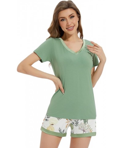 Viscose from Bamboo Pajamas Set for Women Soft Short Sleeve with Shorts Summer Plus Size Pjs Sets Sleepwear S-4X A-green Flor...