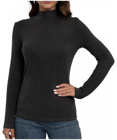 Women's Long Sleeves Mock Turtleneck Tops Basic Stretch Lightweight Under Layer Shirts Charcoal Heather $10.00 Underwear