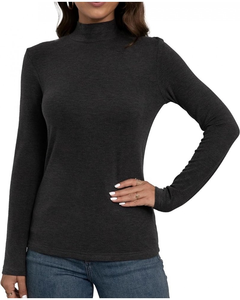 Women's Long Sleeves Mock Turtleneck Tops Basic Stretch Lightweight Under Layer Shirts Charcoal Heather $10.00 Underwear