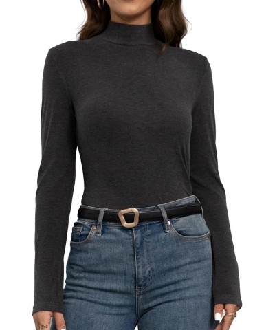 Women's Long Sleeves Mock Turtleneck Tops Basic Stretch Lightweight Under Layer Shirts Charcoal Heather $10.00 Underwear